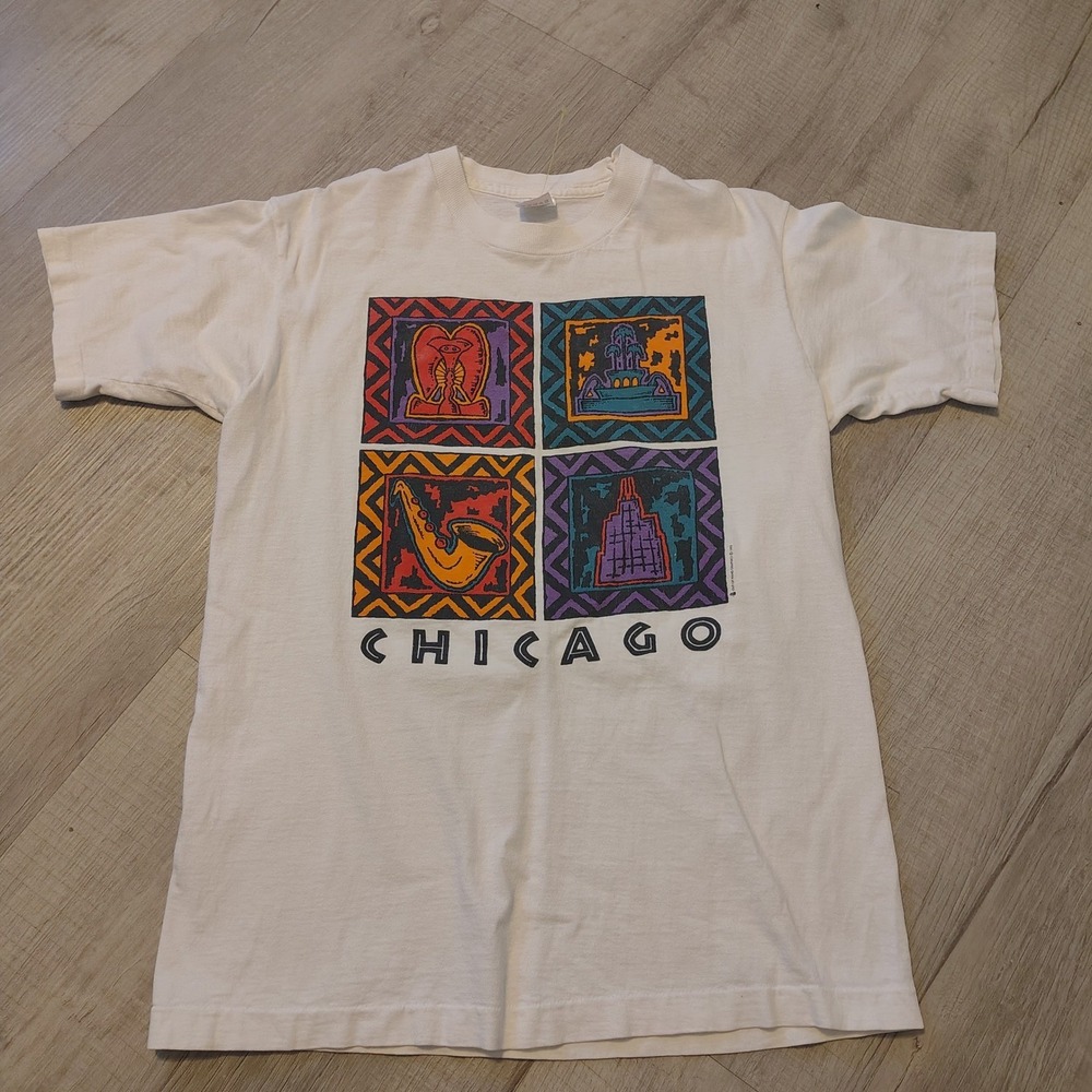 Vintage 1995 Chicago T Shirt Mens Medium White Single Stitch Made in USA 90s M